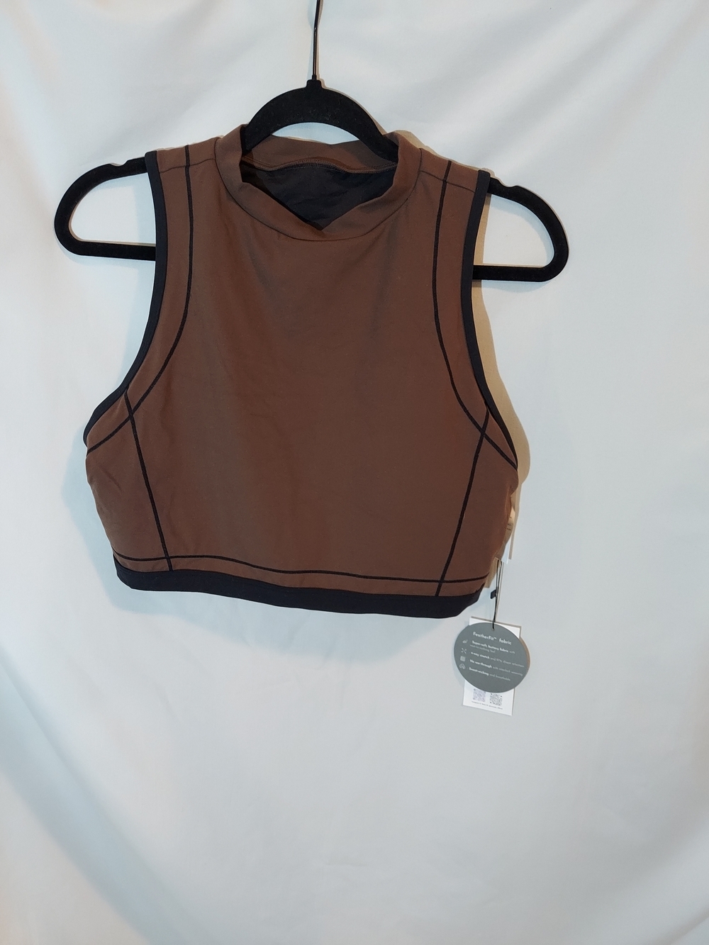 GLOWMODE FeatherFit High Neck Sports Brown Bra With Black Contrast Trim
